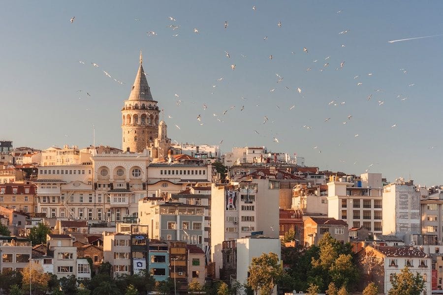 Domes and minarets of the Istanbul skyline at sunset