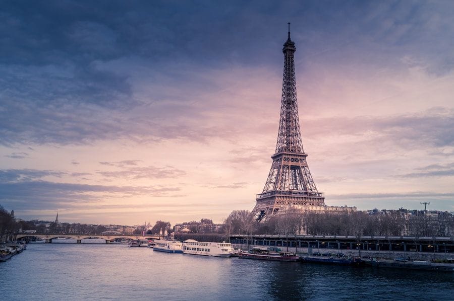 The Eiffel Tower above Parisian rooftops